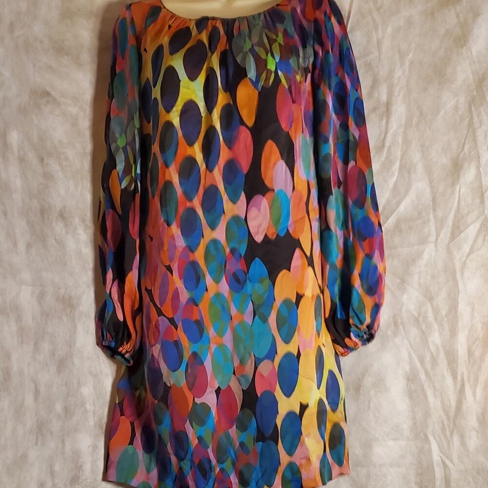 Trina Turk Cinnamon colorful 100% silk shift dress